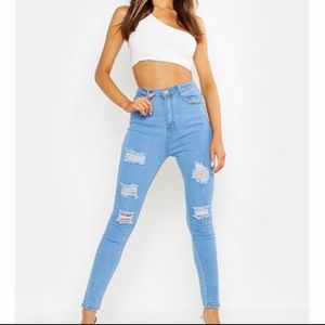 High rise distressed skinny jeans